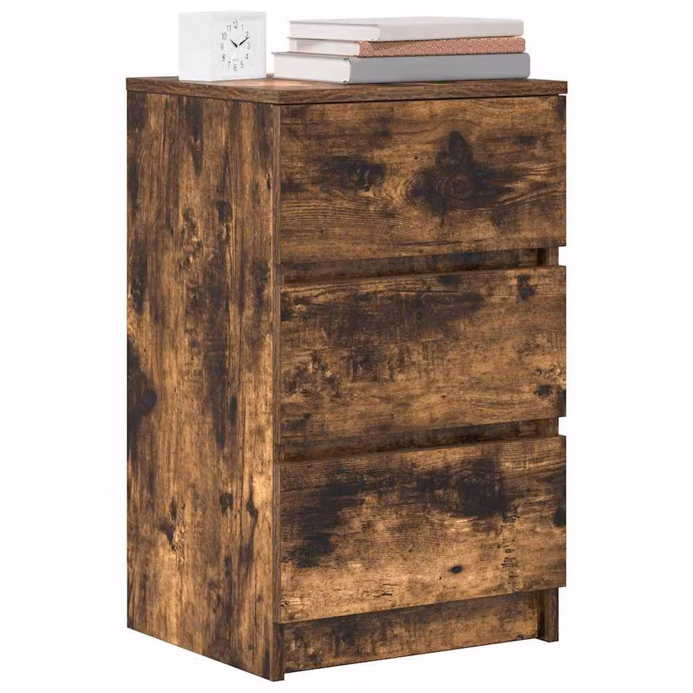 Berkfield Home Bedside Cabinet with 3 Drawers in Smoked Oak Brown, W/D/H: 39 x 35 x 65 cm – 3