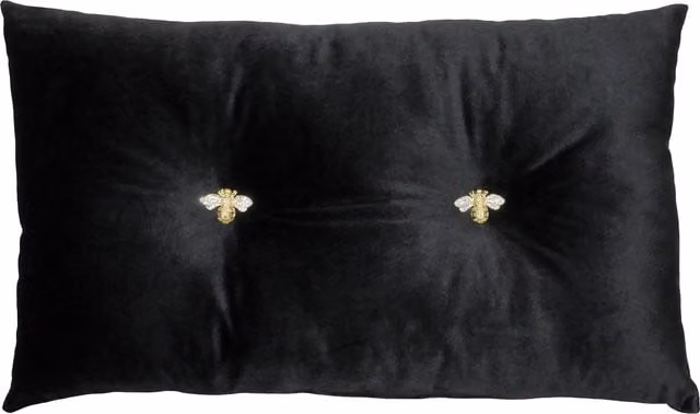 Paoletti Bumble Bee Black Velvet Filled Rectangular Cushion W: 50 cm, H: 30 cm