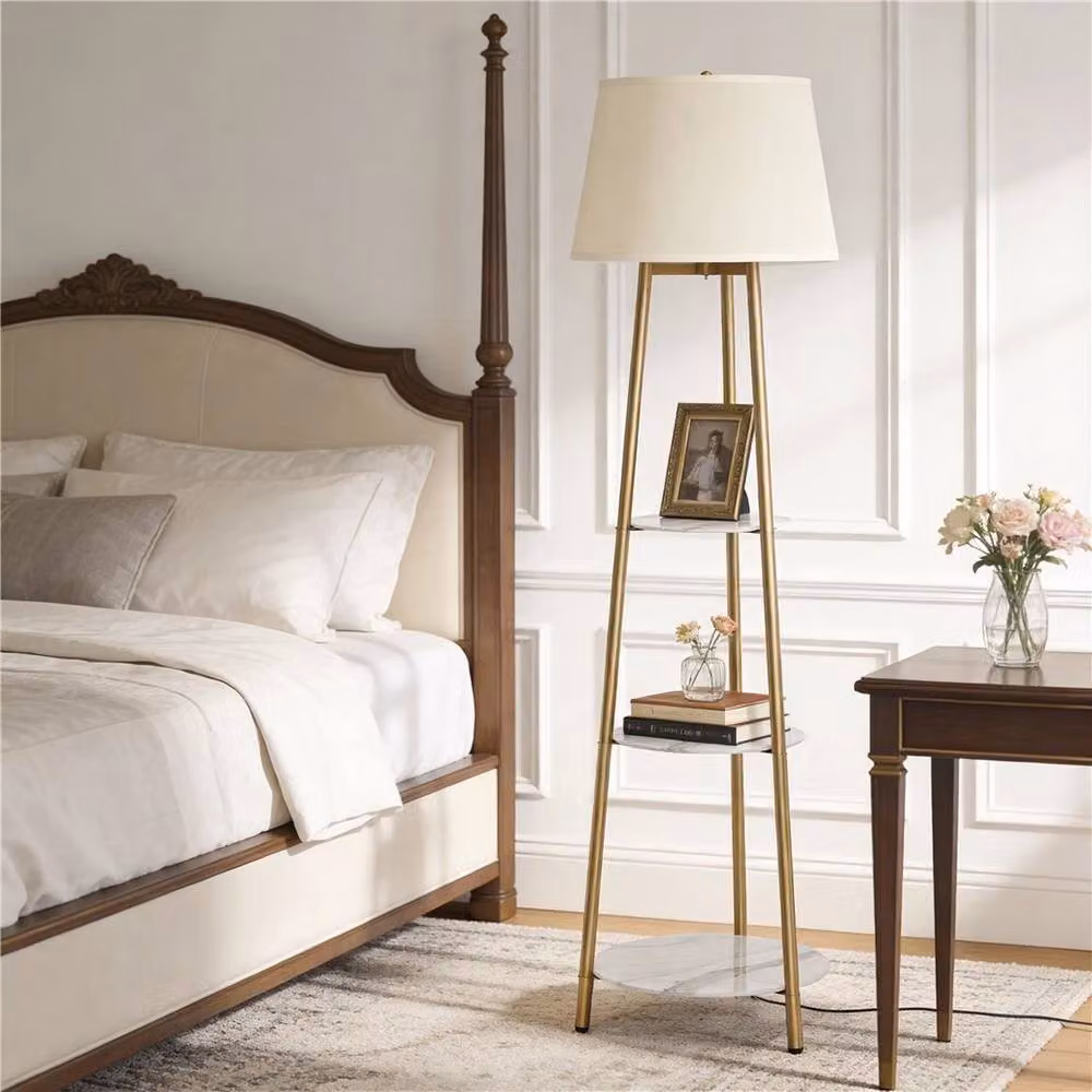 EONLION Modern Gold Floor Lamp with White Linen Cylinder Shade – 3
