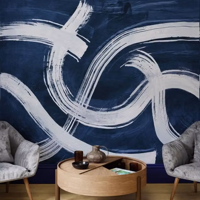 Superfresco Easy Expression Navy Abstract Wall Mural, Blue and White, W: 300 cm, H: 280 cm – 1