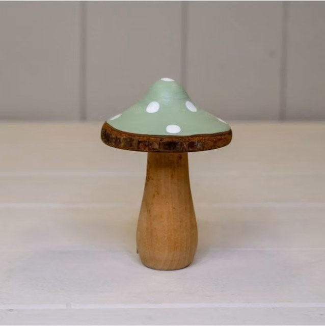 KDMD Green Wooden Mushroom Decoration with Dotted Pattern