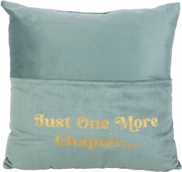 Kingsbury Gifts Just One More Chapter Cushion with Book Pocket, Green, W/D/H: 35 x 35 x 35 cm