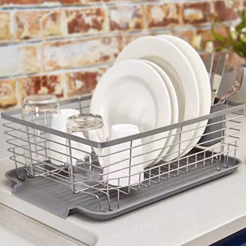 Tower Compact Dish Rack and Cutlery Holder with Removable Drip Tray, Grey, W: 40.0 cm, H: 146.0 cm – 5
