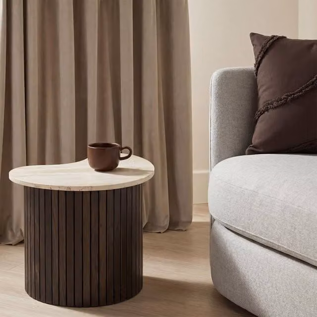 OHS Madison Irregular Oval Ribbed Side Table in Walnut