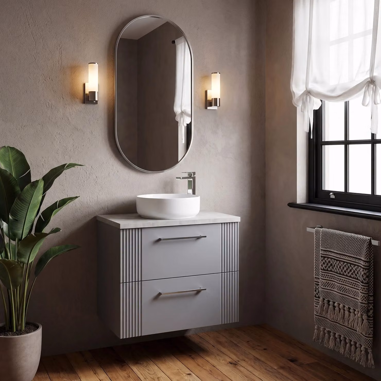 Balterley Modern Wall Hung Bathroom Vanity Unit with 2 Soft Close Drawers and Laminated Worktop, Grey, W: 60.0 cm, D: 39.0 cm, H: 52.2 cm – 3