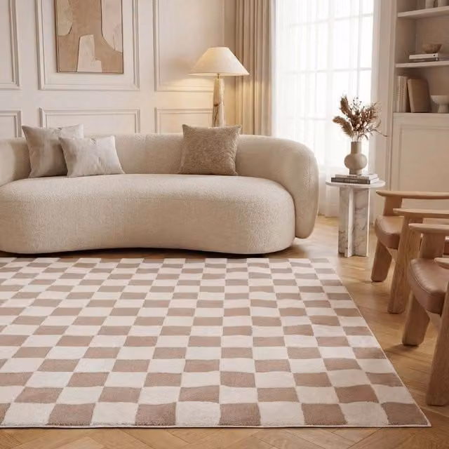The Rugs Loft Checkerboard Design Textured Runner in Grey and Beige, W: 80 cm, L: 300 cm
