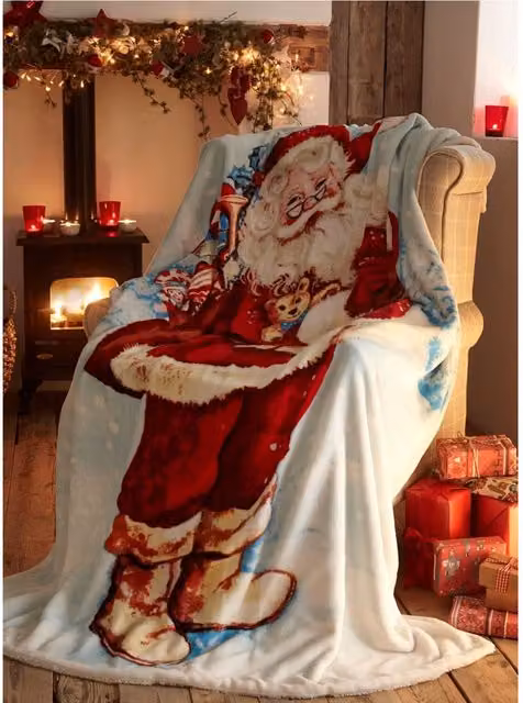 Portfolio Home Classic Father Christmas Polyester Throw in Red and Multicolour