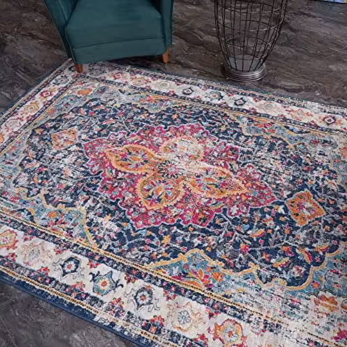 THE RUGS Multicoloured Traditional Oriental Area Rug with Vintage Bordered Design, W/D: 80 x 150 cm – 1
