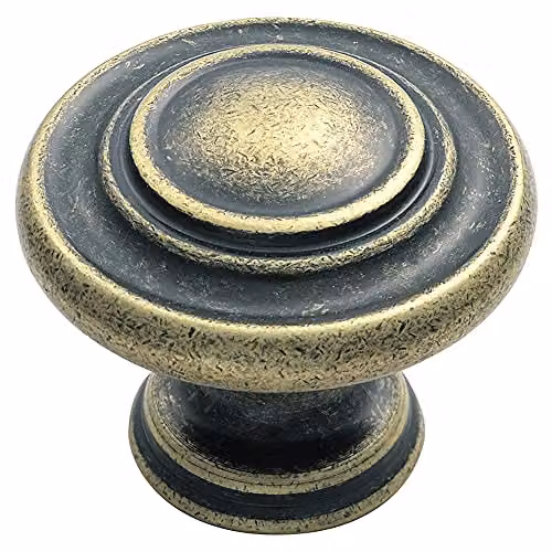Loops 4 Pack Round Ringed Pattern Door Knob in Antique Brass, Diameter: 32 mm – 2