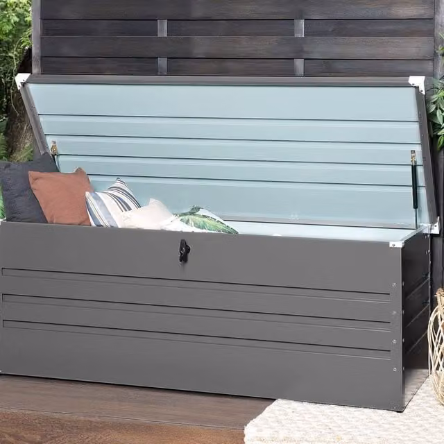 Wyld and Coco 600L Galvanised Steel Outdoor Storage Box in Grey – 1