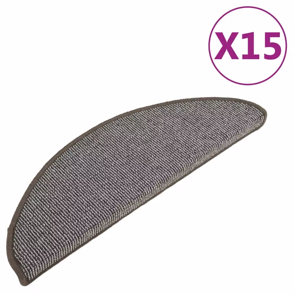 Berkfield Home Self-Adhesive Carpet Stair Treads, 15 Pieces, Grey, W: 65 cm, D: 21 cm, H: 4 cm – 2