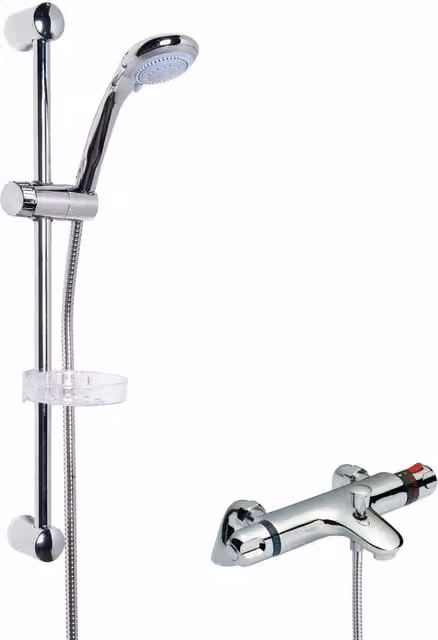 Balterley Thermostatic Bath Shower Mixer Tap with Multi Function Handset and Slide Rail in Silver