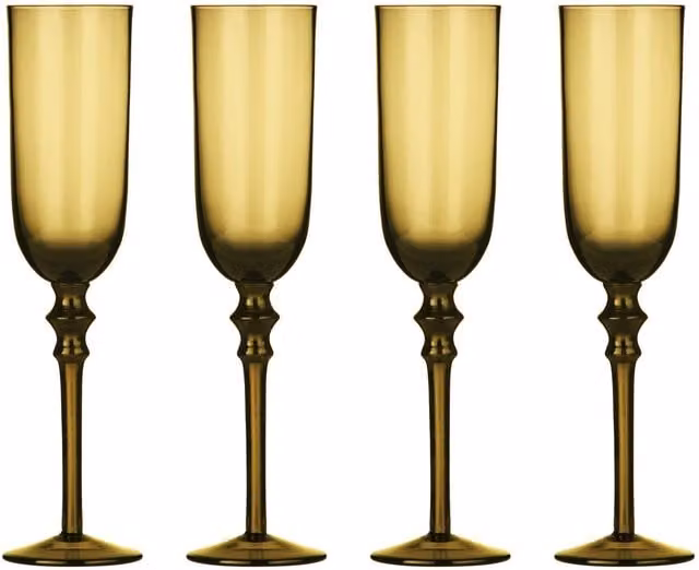 Orsina Set of Four Champagne Flutes in Brown and Yellow Glass