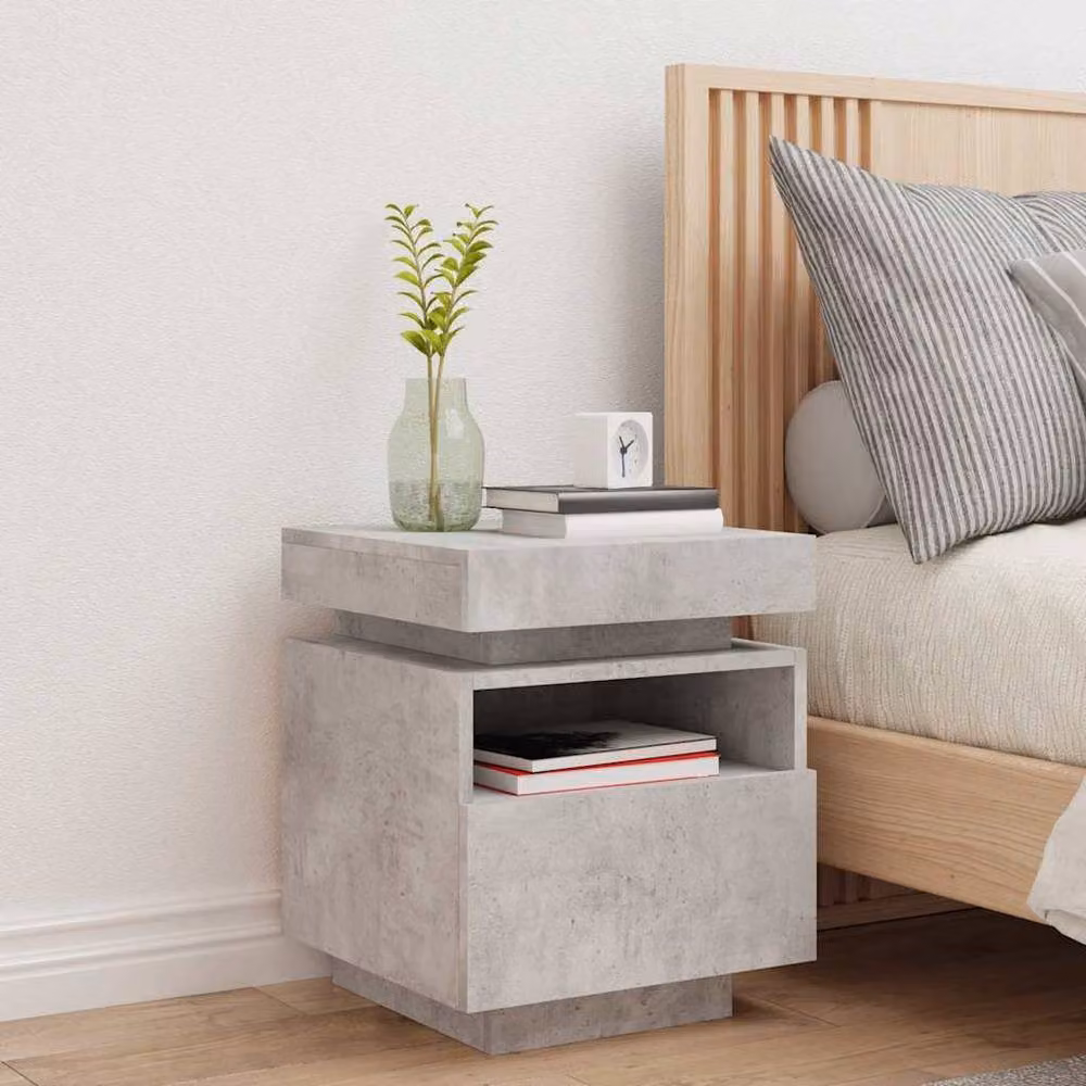 Berkfield Home Bedside Cabinet with Integrated LED Lights, Grey, W: 40 cm, D: 39 cm, H: 48.5 cm – 3