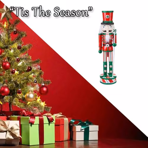 VFM e-Store Red Wooden Nutcracker Candy Christmas Decoration, W/D/H: 41.9 x 11.3 x 10 cm – 7
