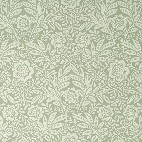 Crown Camille Damask Sage Green Non-Woven Floral Abstract Washable Wallpaper Roll
