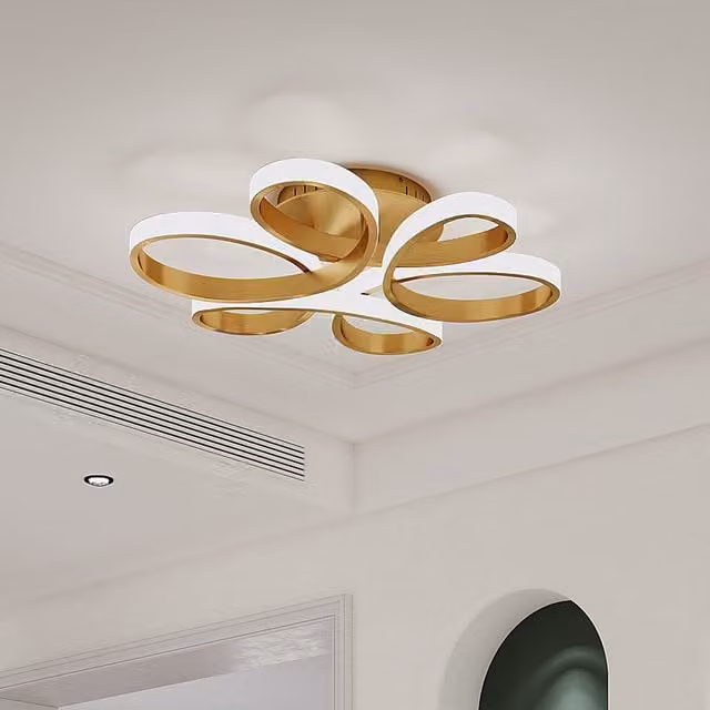 Komore Modern Organic Gold and White LED Semi Flush Ceiling Light