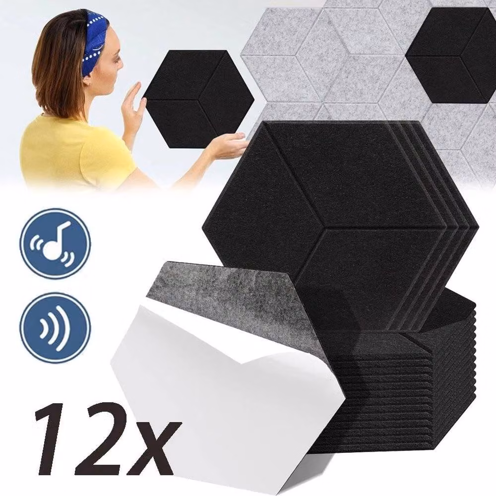 Kelvenix 12-Piece Black Felt Acoustic Wall Panels for Studio Soundproofing, W: 52 cm, H: 1000 cm – 5