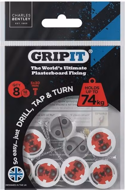 Gripit 18mm Red Plasterboard Cavity Wall Anchors, 8 Pack