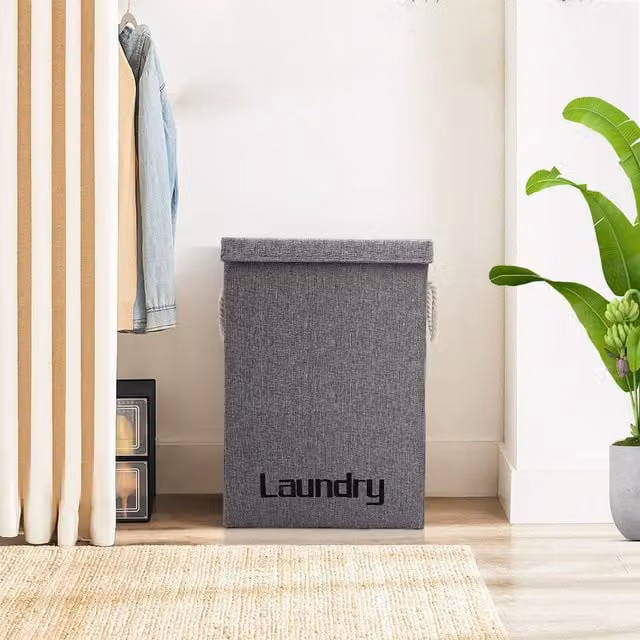 Lifeideas Fabric Laundry Baskets with Lid and Handles, Grey