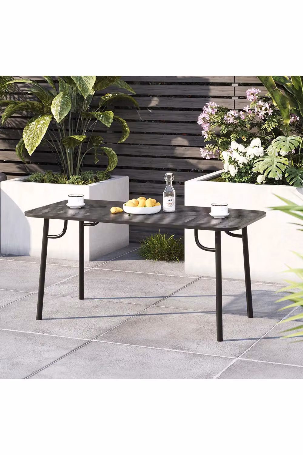 Livingandhome Modern Rectangular Metal Outdoor Garden Dining Table in Matt Black – 4