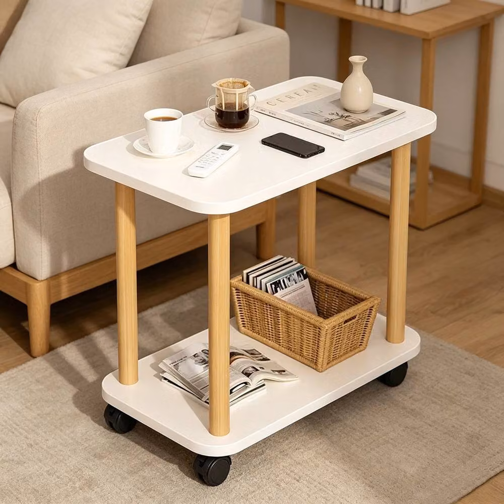 FLAVORA 2 Tier Rolling Side Table with Castors in White, W/D/H: 100 x 100 x 100 cm – 4