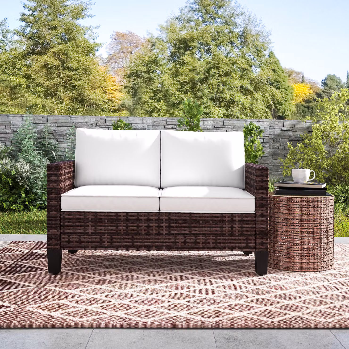 Outsunny Two-Seater Rattan Outdoor Sofa in Brown with Cushions and Removable Covers – 8