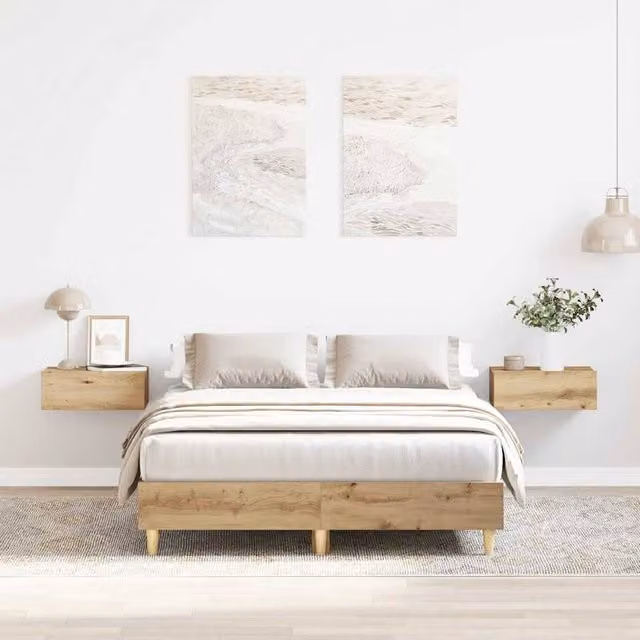 Berkfield Home Artisan Oak Bed Frame in Brown, Engineered Wood, W/D/H: 140 x 190 cm