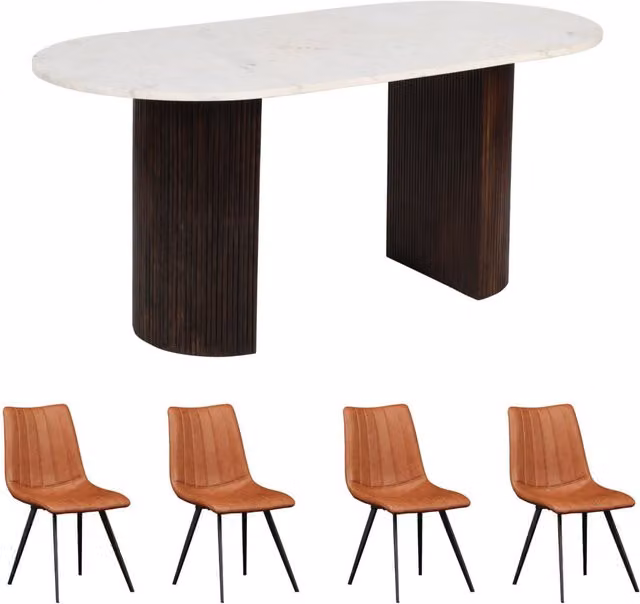 Luxor Living Mango Wood Dining Table Set with Marble Top and 4 Chairs, Brown, W: 170 cm, H: 76 cm, D: 85 cm
