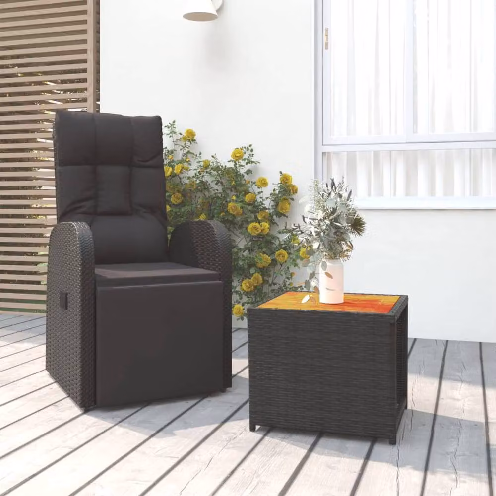 Berkfield Home Beautiful 2 Piece Black Poly Rattan and Oiled Acacia Wood Garden Lounge Set – 2