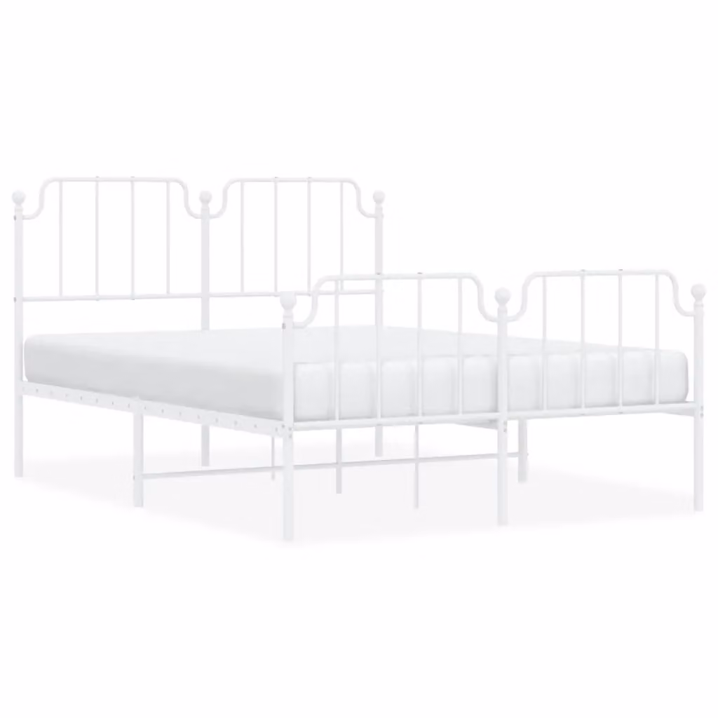 Berkfield Home Metal Double Bed Frame with Headboard and Footboard in White, W: 135 cm, L: 190 cm – 2