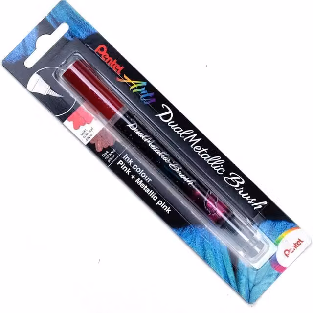 Pentel Arts Dual Metallic Brush Pen with Pink Metallic Ink