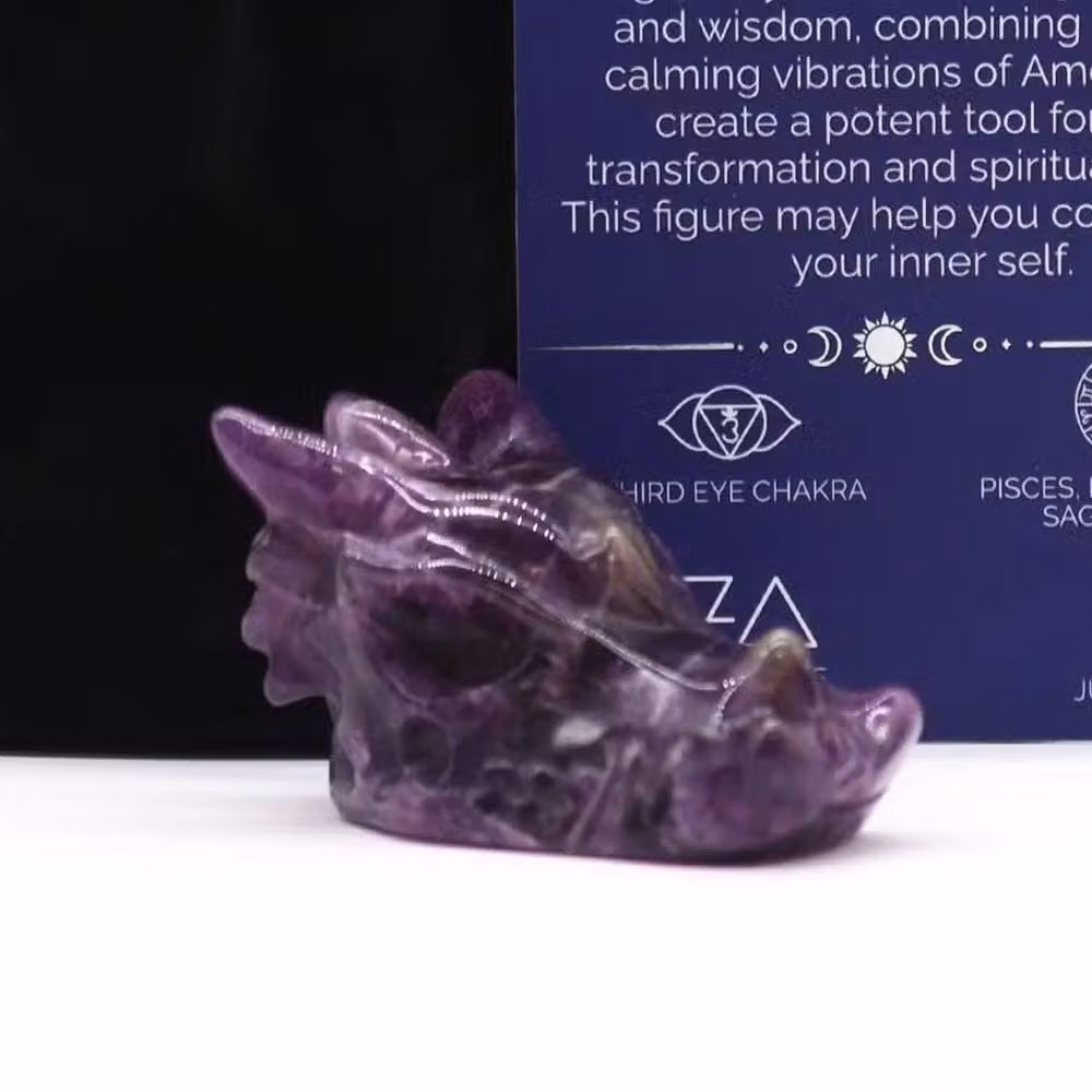 KDMD Amethyst Small Dragon Head Stone Carving in Purple – 2