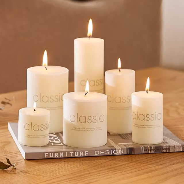 Livingandhome Set of 6 Unscented White Pillar Wax Candles