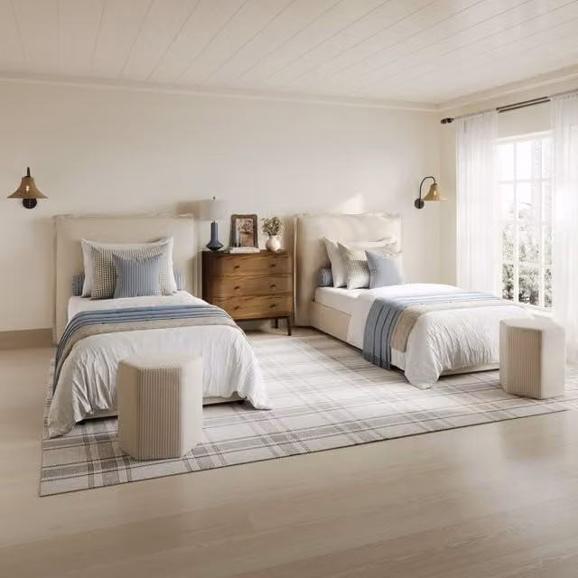 LPD Home Sunday Upholstered Single Bed in Beige and White, W/D/H: 90 x 200 cm