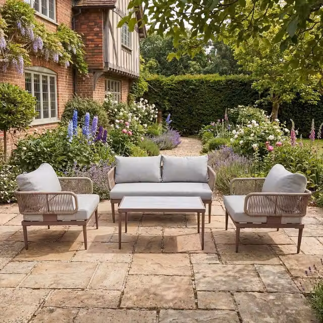Artemis Home Soveria Outdoor Conversation Set in Brown with 2 Seat Sofa, 2 Chairs and Table