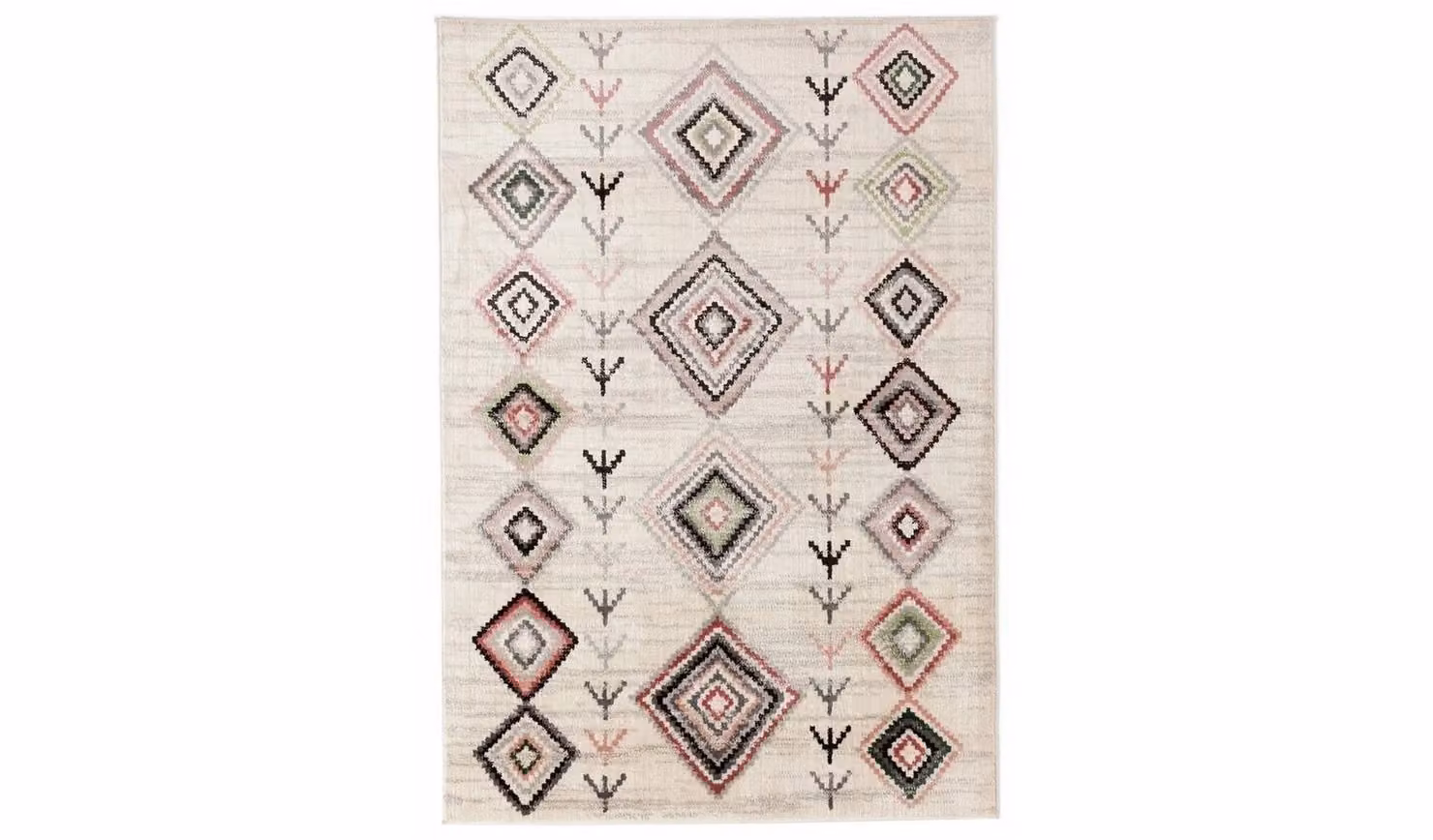 Cheap Furniture Warehouse Pink and Grey Boho Diamond Pattern Machine Woven Polypropylene Rug, W: 120 cm, L: 170 cm