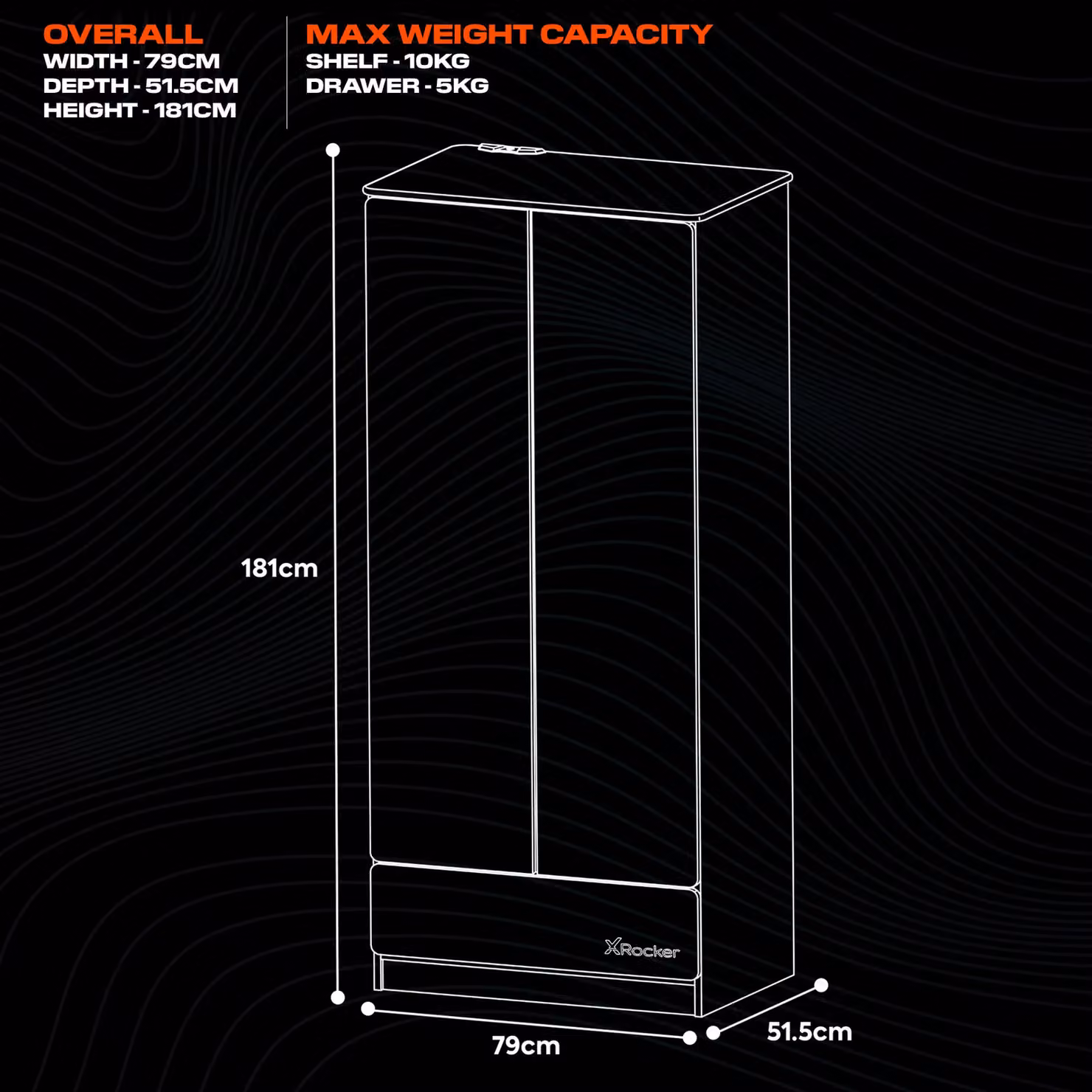 X Rocker Carbon-Tek 2 Door Wardrobe with Drawer and Integrated LED Lighting in White – 6