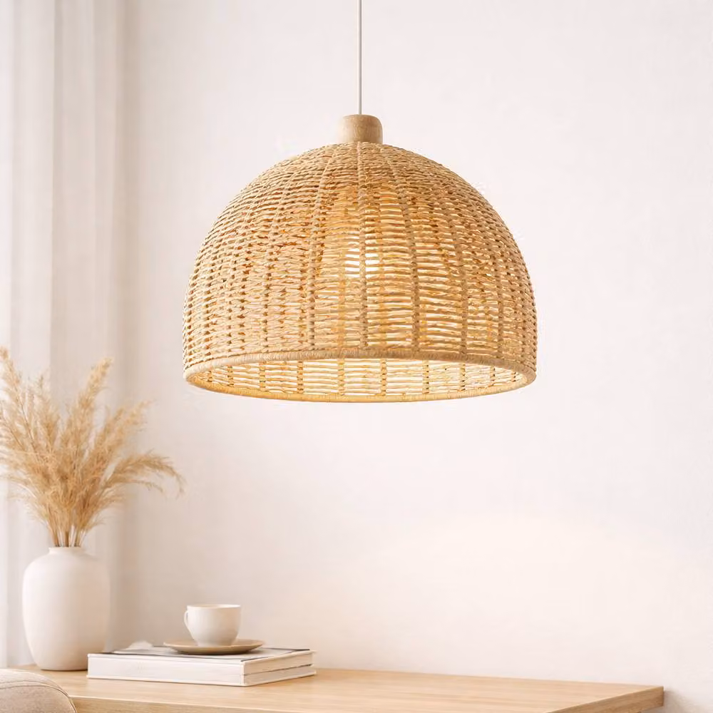 Voltico Handwoven Brown Rope and Rattan Dome Lampshade, Diameter: 28 cm – 2