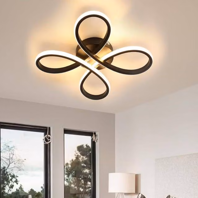 Goeco Modern LED Ceiling Light with Black Flower Design, 30W, Warm White