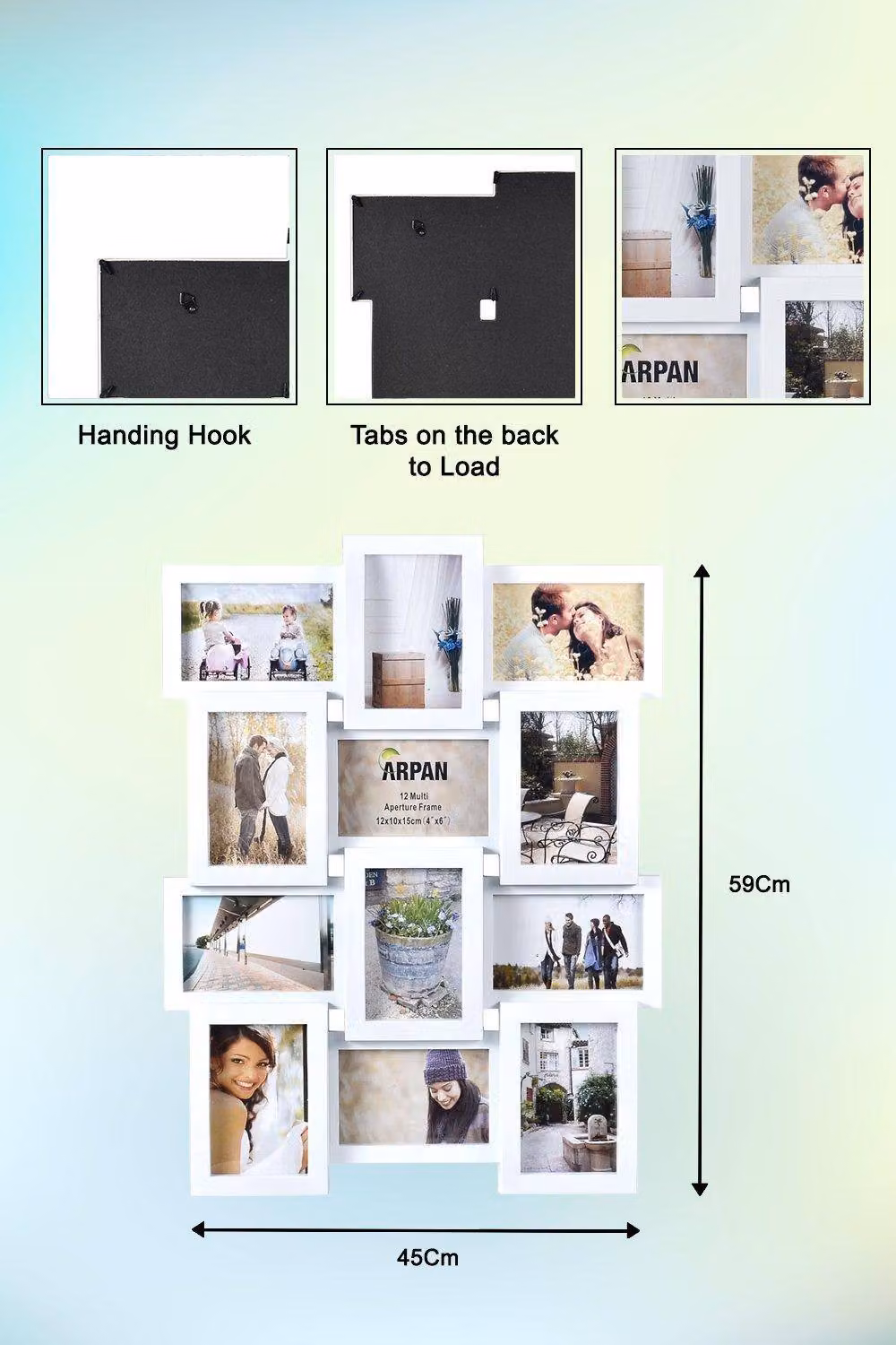 Arpan Multi Aperture Rectangular Picture Frame in White, Holds 12 Photos – 2