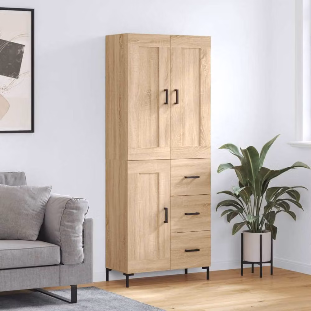 Berkfield Home Sonoma Oak Highboard in Light Tan, W/D/H: 69.5 x 34 x 180 cm – 2