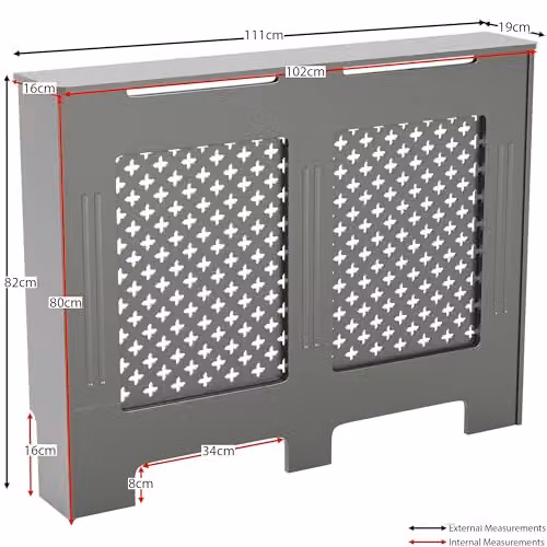 Vida Designs Oxford Radiator Cover in Olive Grey with Traditional Cross Pattern Design, H82 x W111 x D19 cm – 2