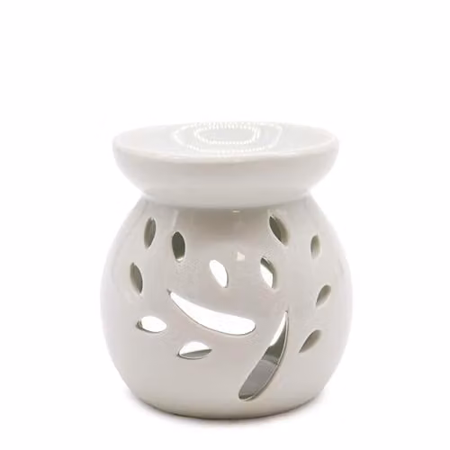 KDMD Classic White Ceramic Tree Cut-out Oil Burner and Tealight Lamp, W/D/H: 9.0 x 9.0 x 6.0 cm