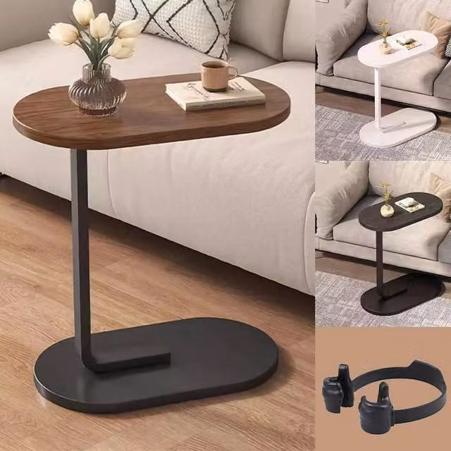 SPETLEK C-Shaped Compact Sofa Side Table and Laptop Coffee Table in Brown, W/D/H: 60 x 45 x 28 cm – 1