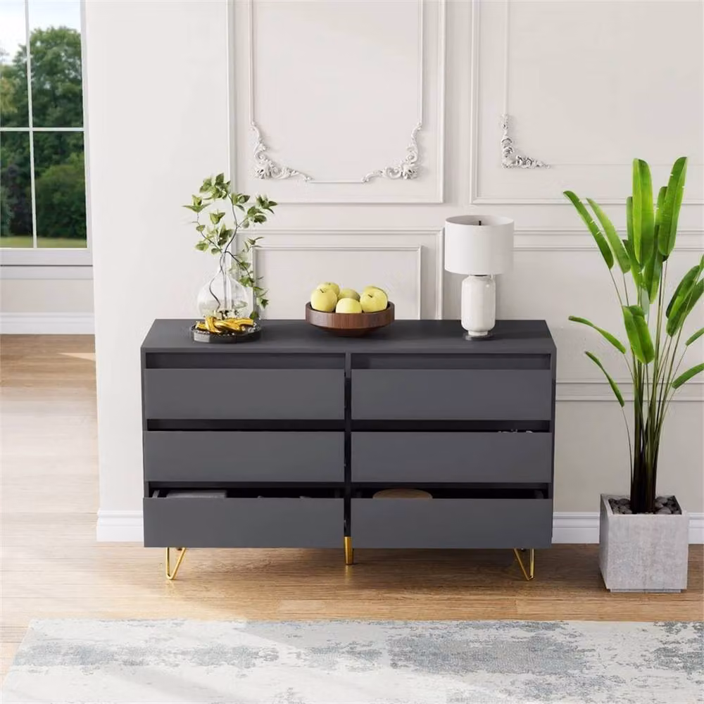 Nordara Grey 6 Drawer Chest with Gold Metal Legs for Bedroom Storage – 4
