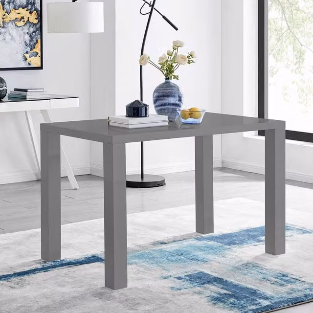 FurnitureboxUK Pivero Modern High Gloss Rectangular Kitchen Dining Table for 4 Seats in Grey