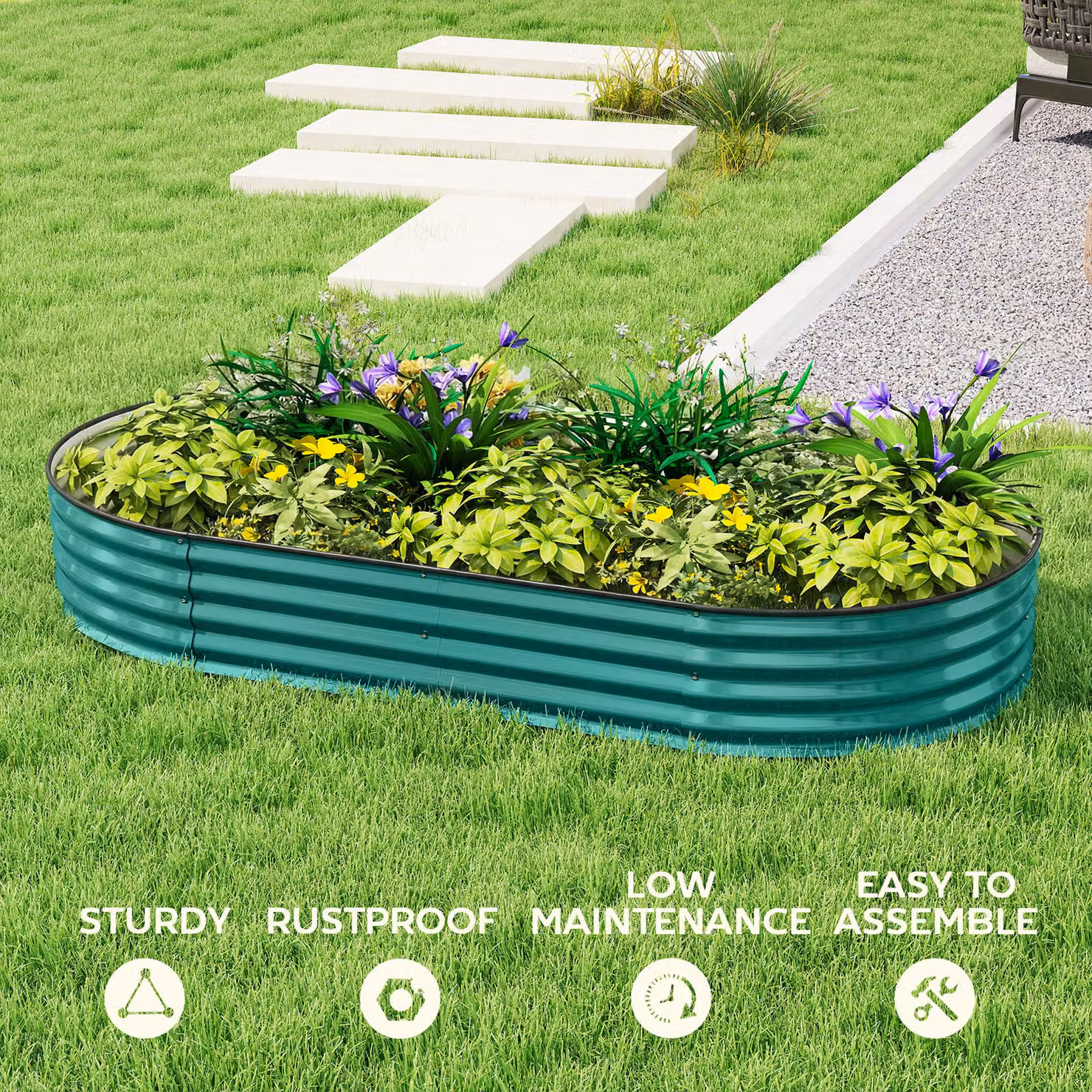Outsunny Galvanised Steel Raised Garden Bed with Safety Edging in Green, W/D/H: 90 x 90 x 30 cm – 7