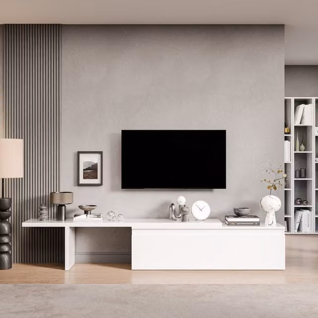 Decorotika Haarlem Modern Wall Mounted Entertainment Center in High Gloss White