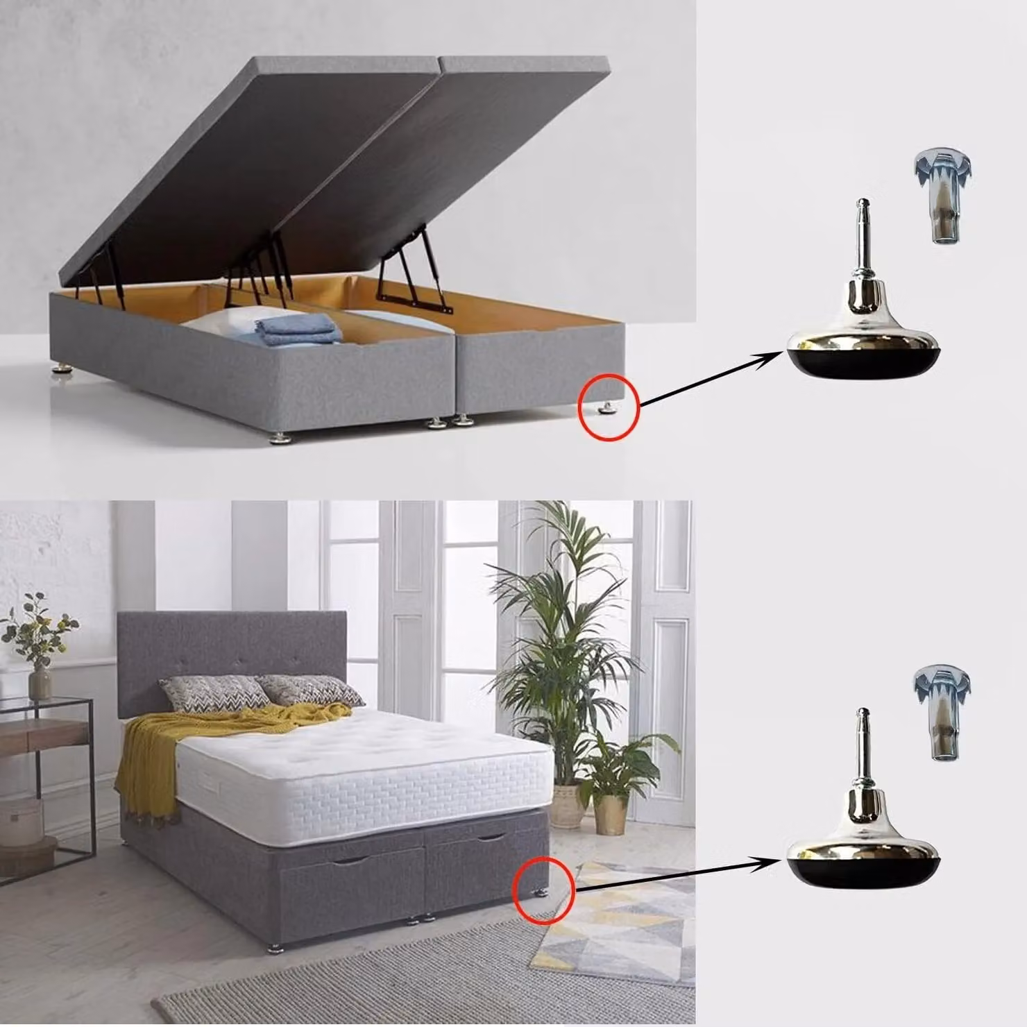 Xample 4x Castor Bed Legs and Glides for Divan Bases, Sofas and Chairs in Silver and Black with Chrome Finish – 3